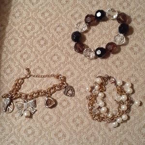Bundle of 3 Fashion Bracelets with Gold and Black Detailing